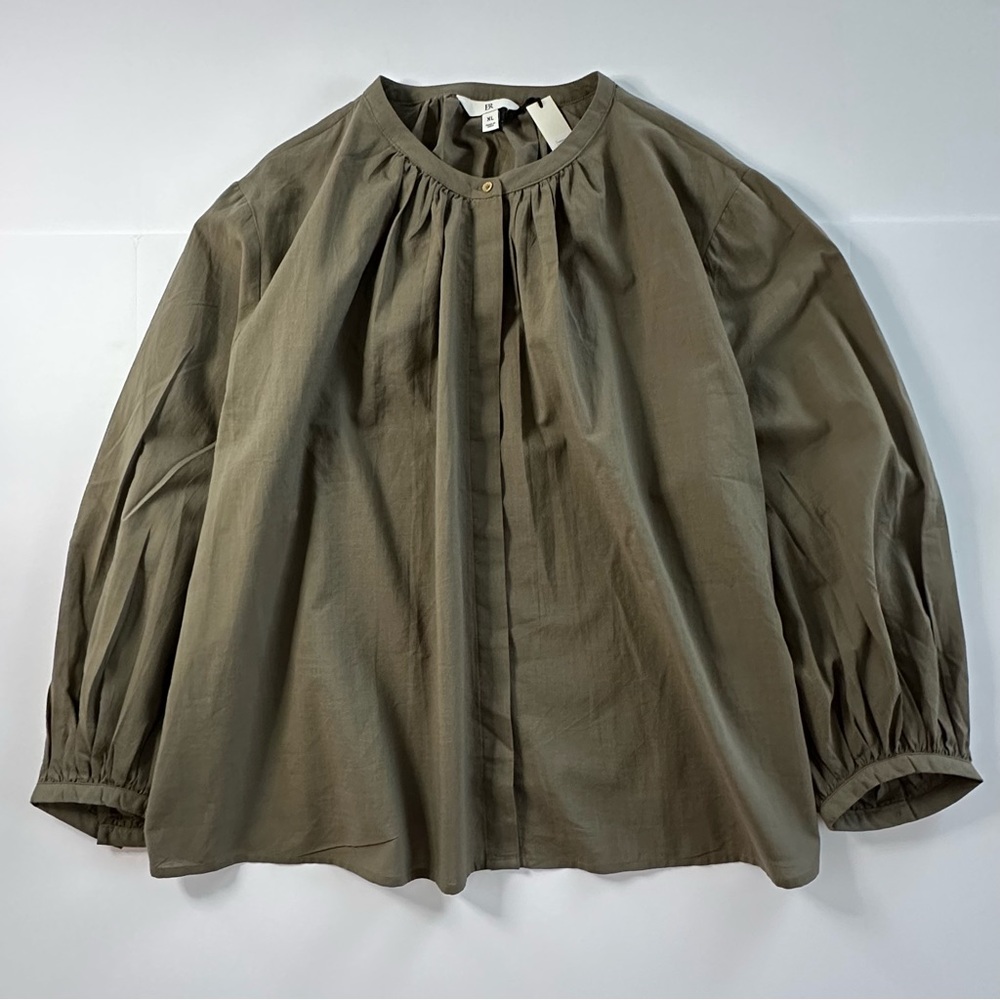 Banana Republic Cotton Voile Shirred Blouse in Army Green | XL | NWT - Picture 2 of 13